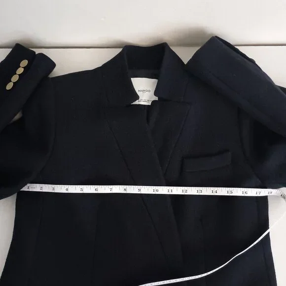 Mango Wool Blend Double Breasted Mid-Thigh Suit Coat Navy Blue Women’s XXS EUC - Picture 11 of 16